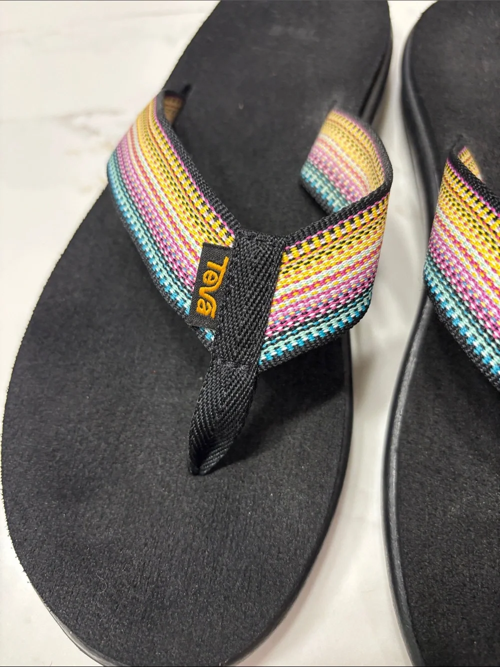 Teva Women's Black Sandals with Multicolor Striped Webbing